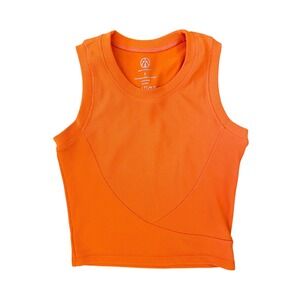 Move Theology Womens Ribbed Crop Tank Top Orange Athletic Yoga Sleeveless Small